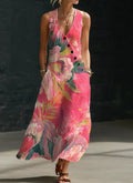 Solid-color Buttoned Solid-color Blouse Dress