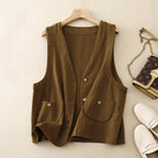 Spring Retro Twill Sleeveless Work Vest