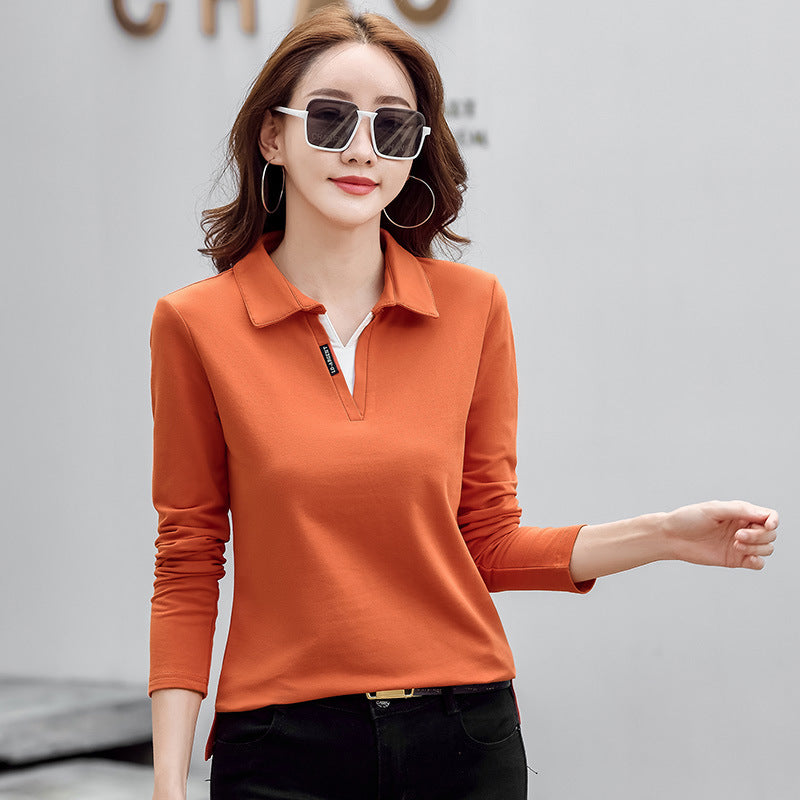 Versatile Outerwear Solid-color Contrast-color Casual V-neck Base Layer Top