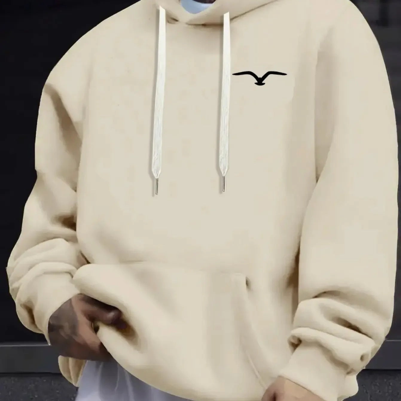 Mens Casual Bird-Print Long-Sleeve Hoodie