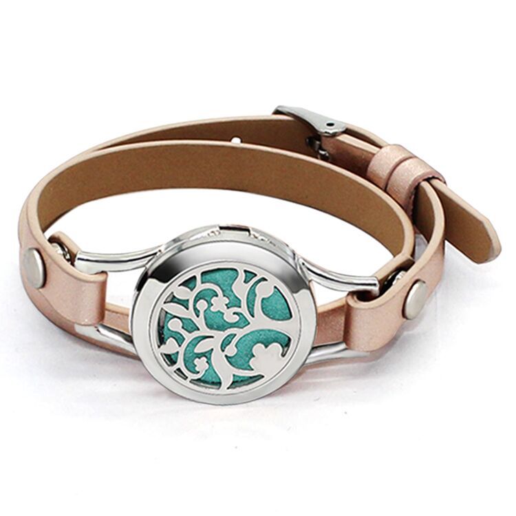 Stainless Steel Titanium Steel Hollow Perfume Fragrance Bracelet Double Circle Leather Belt Essential Oil Diffusion Fragrance Bracelet