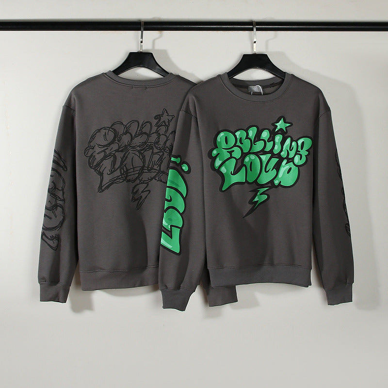 American Street Tide Alphabet Print Crewneck Hoodie Pullover