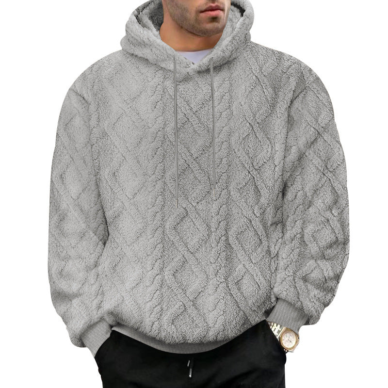 Men's Casual Jacquard Double-Sided Fleece Hoodie Top