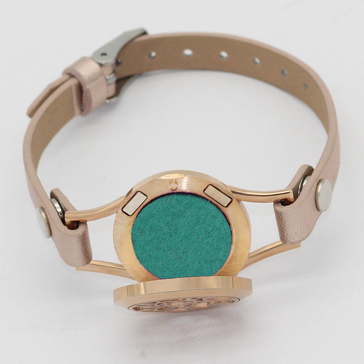 Stainless Steel Titanium Steel Hollow Perfume Fragrance Bracelet Double Circle Leather Belt Essential Oil Diffusion Fragrance Bracelet