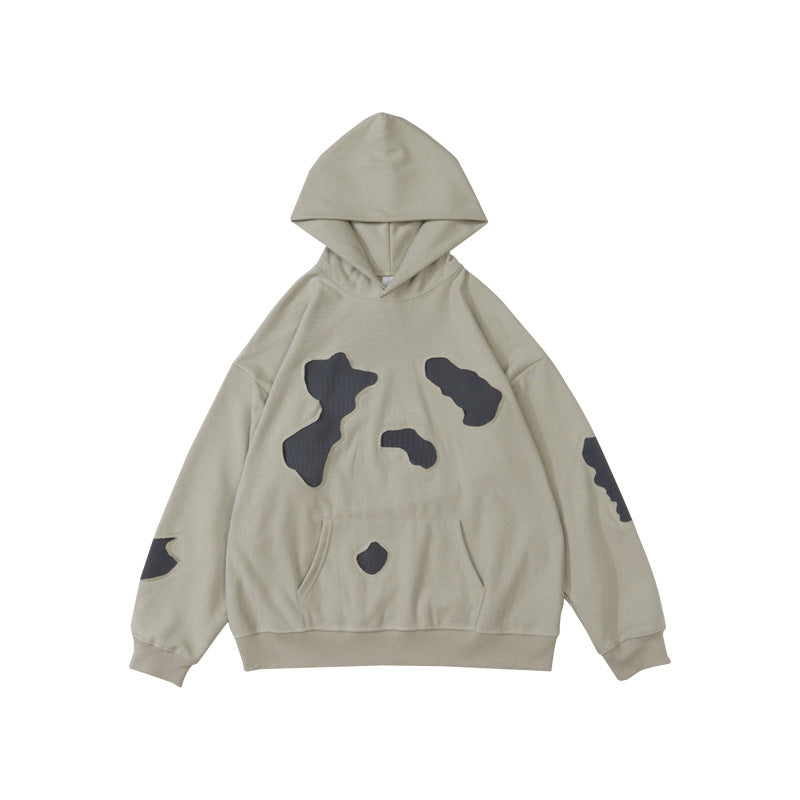 Men's And Women's Same Patch Leather Personality Terry Hoodie
