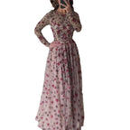 Figure-hugging Slimming Long-sleeve Belted Maxi Dress