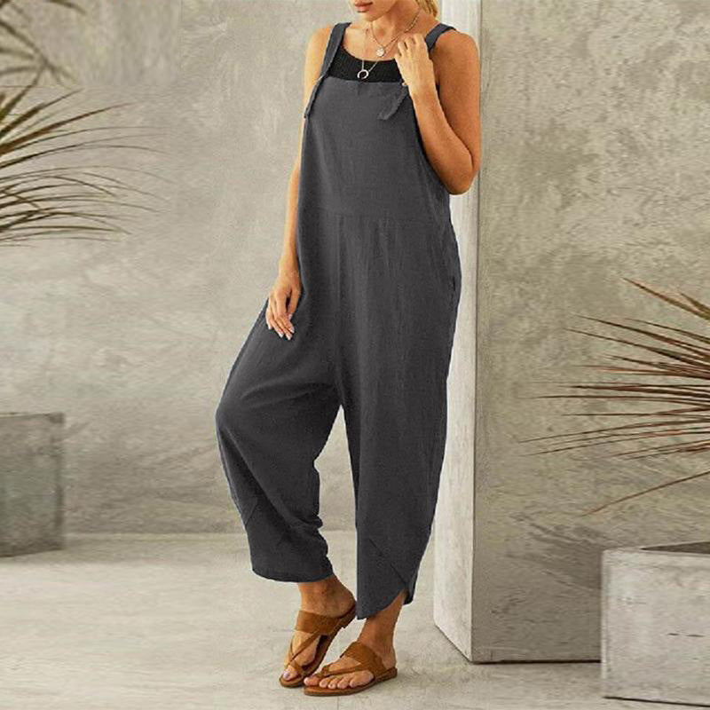 Women's Jumpsuits With Pockets Solid Color Casual Cropped Overalls Long Pant Romper