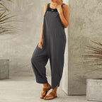 Women's Jumpsuits With Pockets Solid Color Casual Cropped Overalls Long Pant Romper