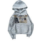 American-style Retro ID Card Print Zip-Up Hoodie