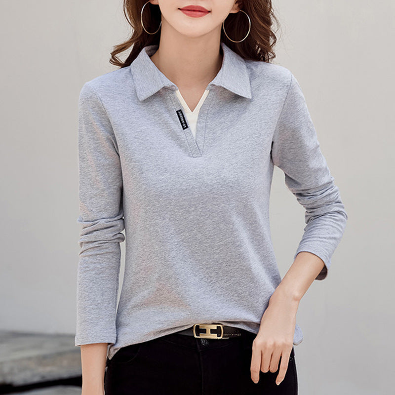Versatile Outerwear Solid-color Contrast-color Casual V-neck Base Layer Top