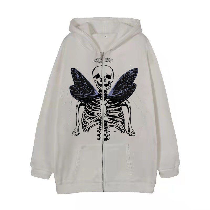 Cross-border Hooded Sweater In Stock Zipper Sweater Autumn And Winter European And American Butterfly Sweater Gothic Style Exercise Hooded Coat