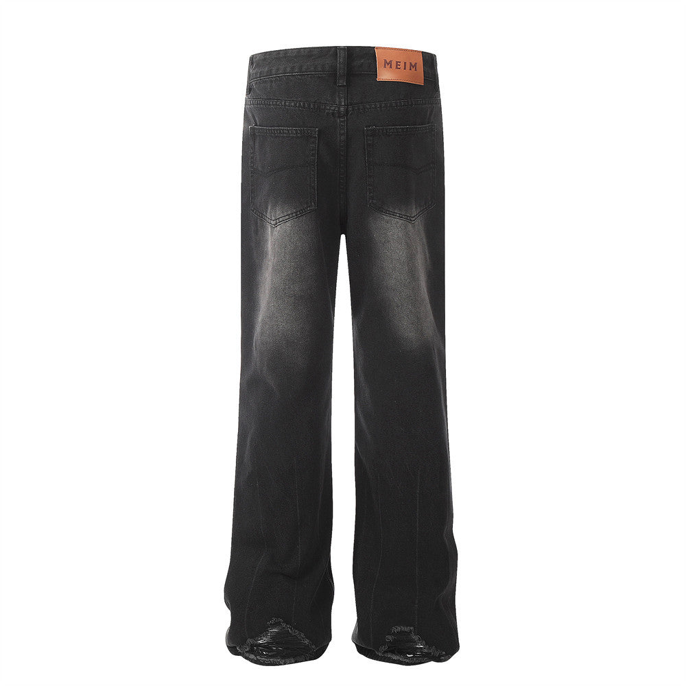 Fashion Denim Ripped Straight Pants Men