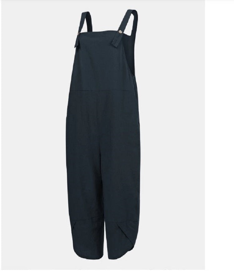 Women's Jumpsuits With Pockets Solid Color Casual Cropped Overalls Long Pant Romper