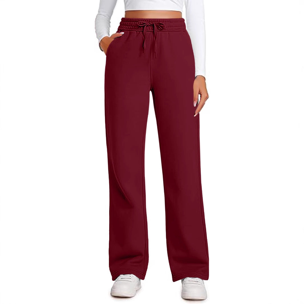 Elastic High-waist Drawstring Loose Casual Wide-leg Sweatpants