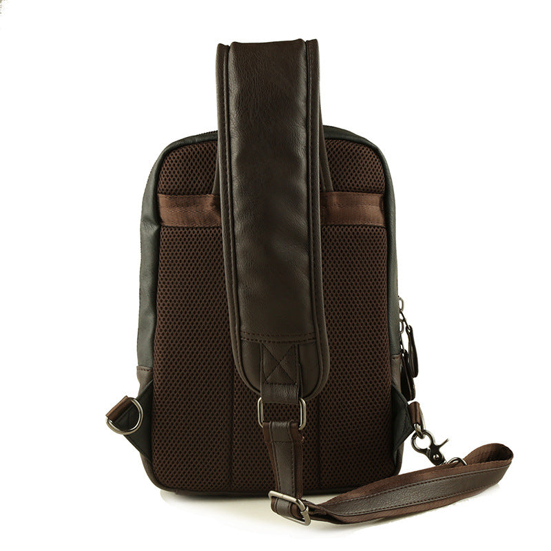 Leather men bag student backpack leisure
