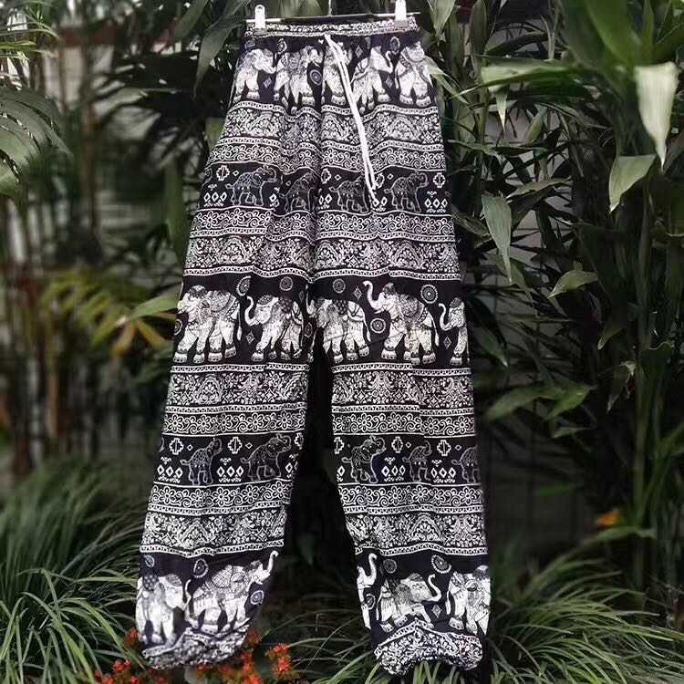 Comfortable Soft Cotton Linen Baroque Gothic Elephant Pant, lastic Waist Harem Wide Leg Pants Bloomers Trouser Deporte Fitness
