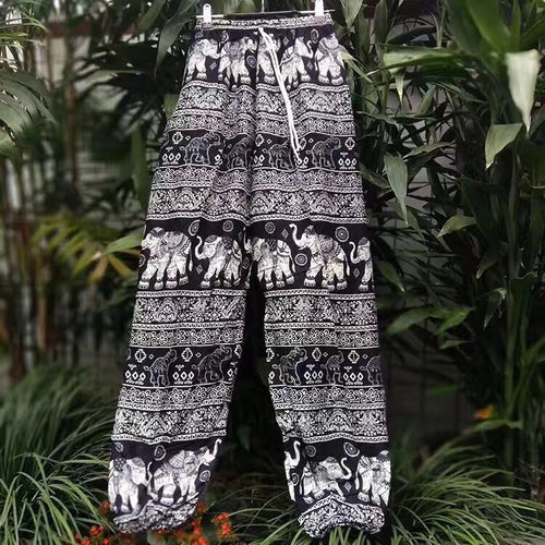 Comfortable Soft Cotton Linen Baroque Gothic Elephant Pant, lastic Waist Harem Wide Leg Pants Bloomers Trouser Deporte Fitness