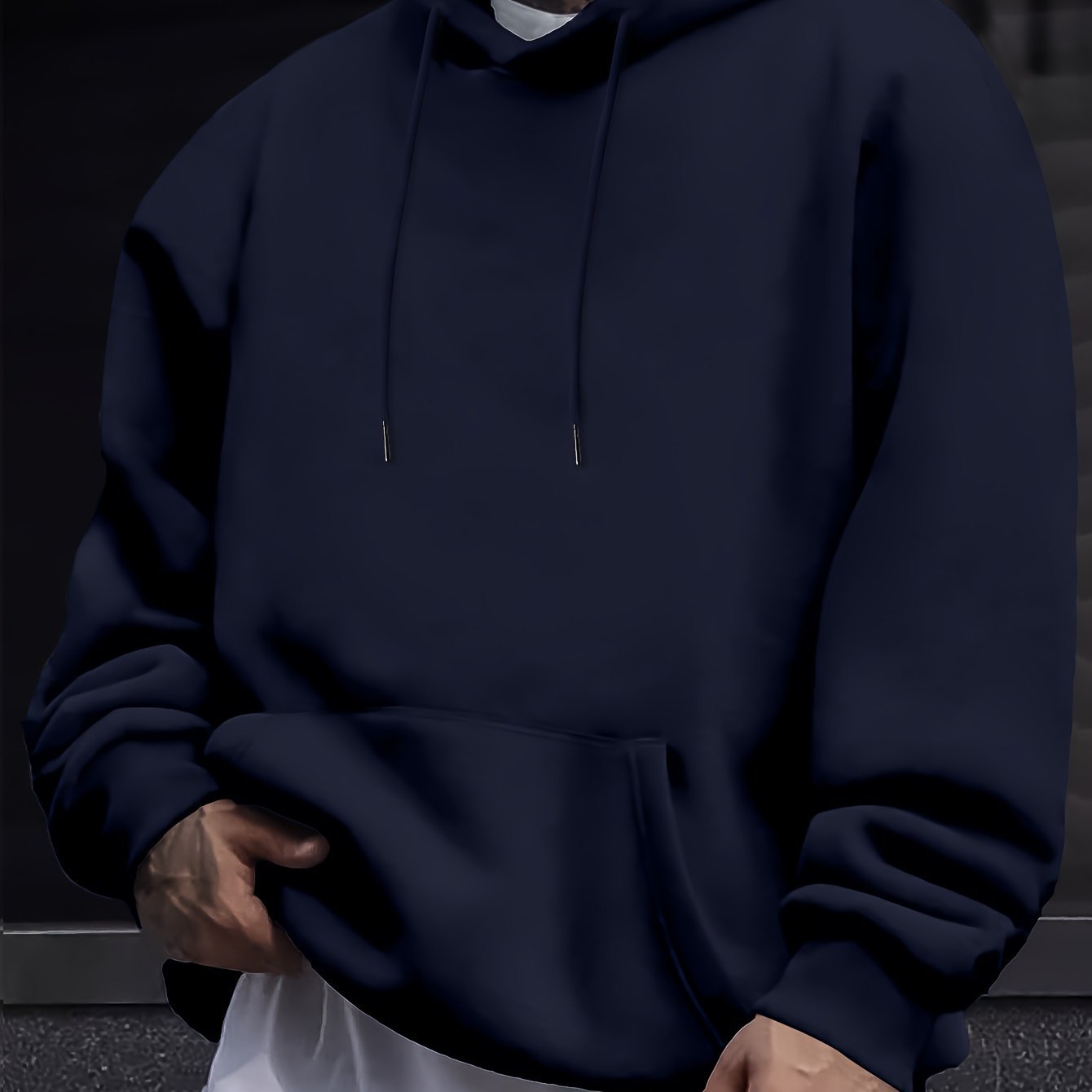 Mens Casual Solid-Color Pullover Hoodie Top