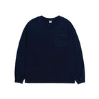 Men's Blue Dyed Knitted Denim Long Sleeve T-shirt Pocket Decoration Wash Water Top