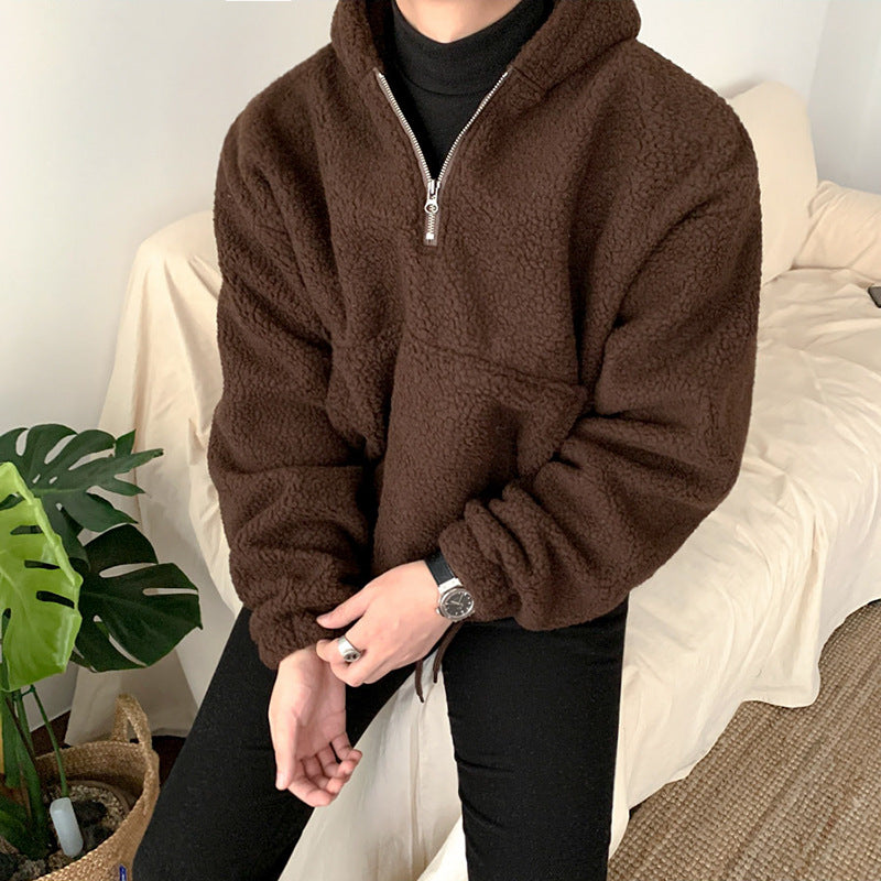 Lamb Wool Trend Plus Fleece Thickened Loose Hooded Cotton Suit