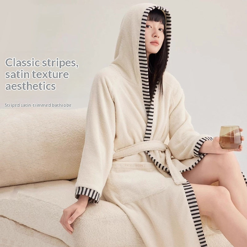 Women's Extended-length Cotton Hooded Bathrobe