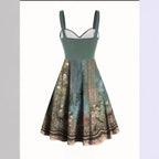 Elegant Green Floral Print Strapless Slip Dress