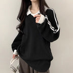 Contrast-color POLO Collar Striped Hoodie
