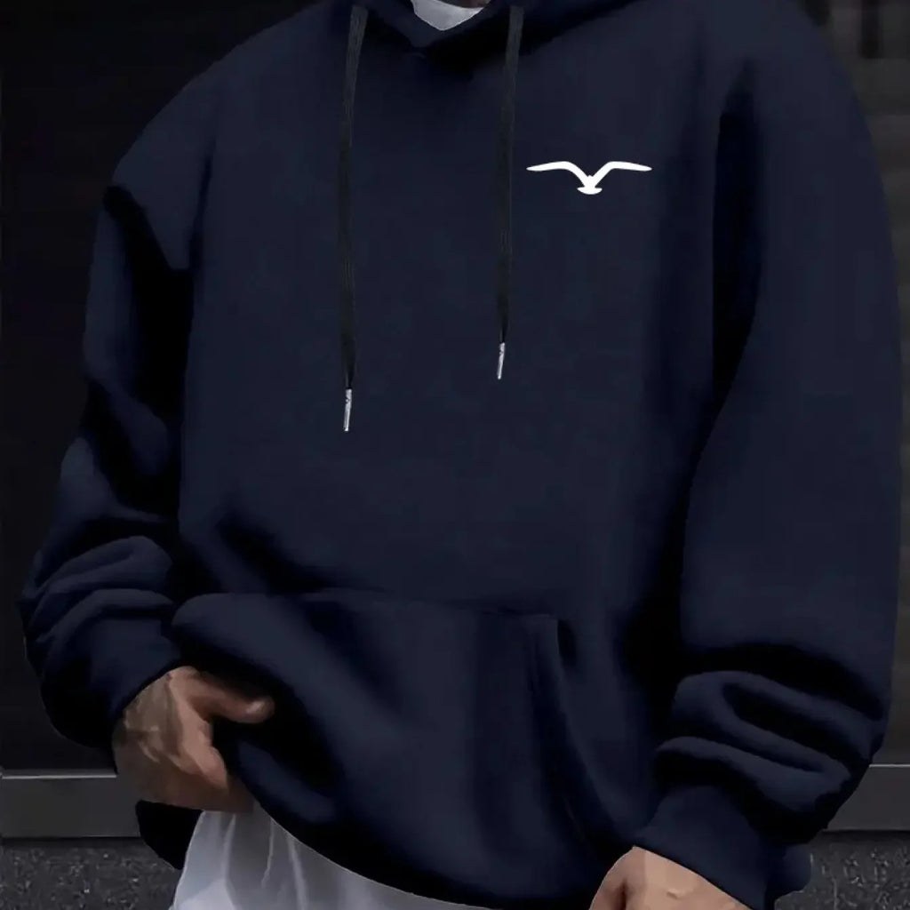 Mens Casual Bird-Print Long-Sleeve Hoodie