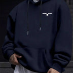 Mens Casual Bird-Print Long-Sleeve Hoodie