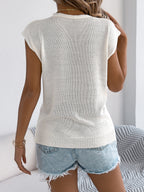 Women S Casual Solid Color Button V-Neck Knit Vacation Top