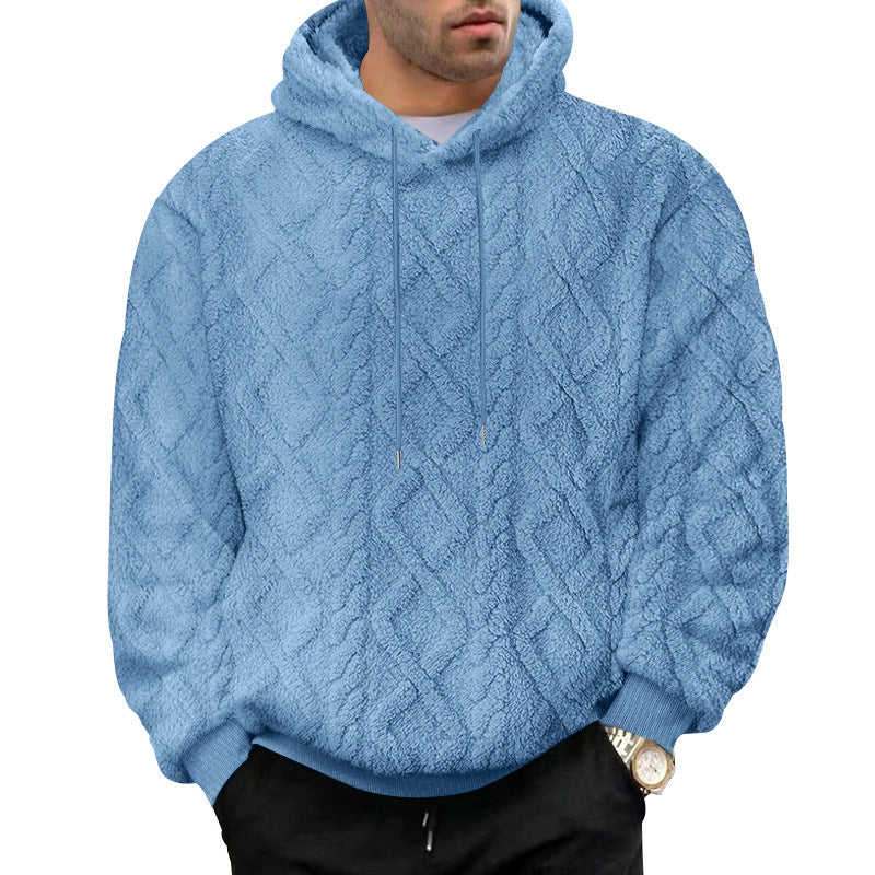Men's Casual Jacquard Double-Sided Fleece Hoodie Top