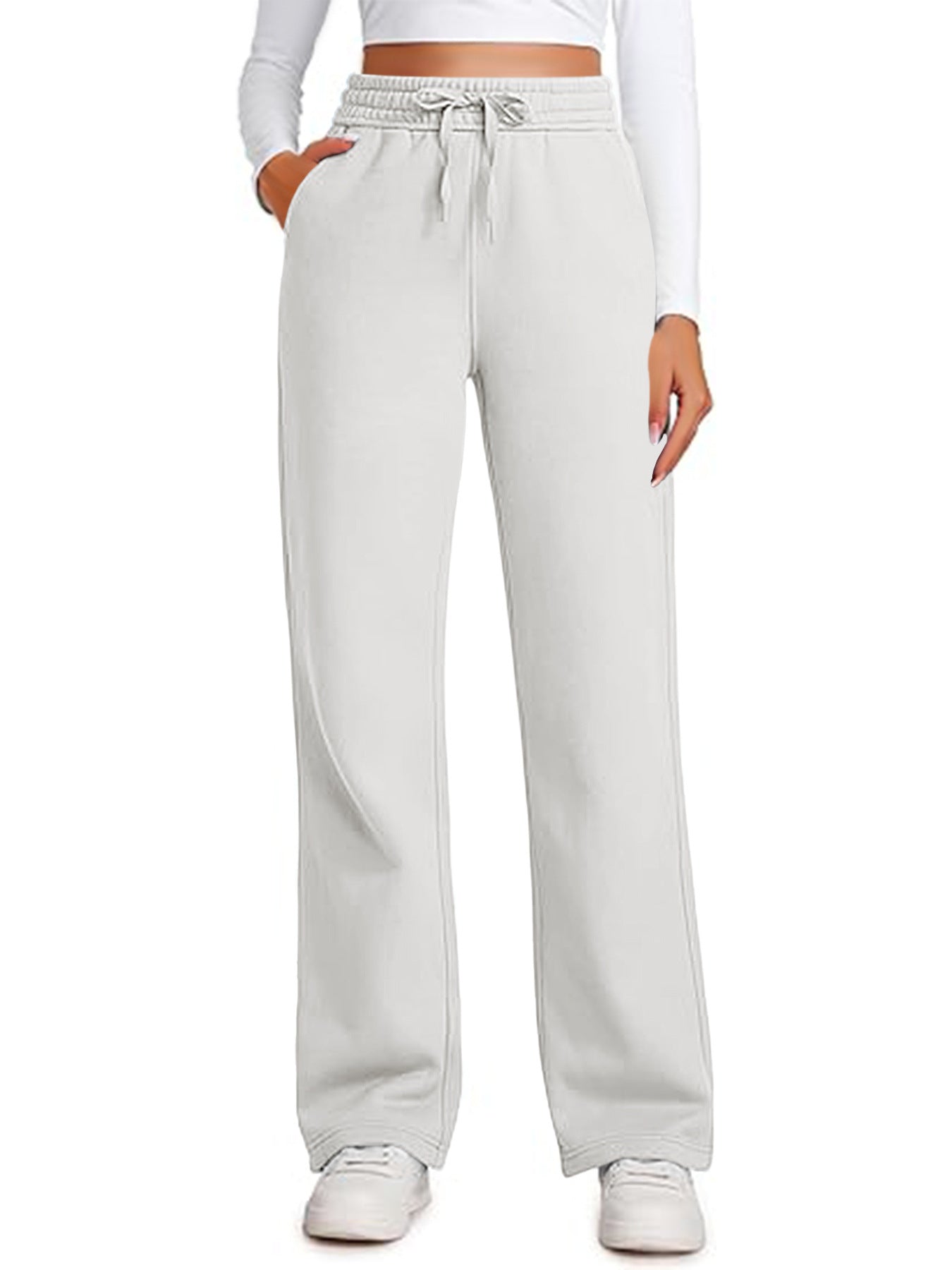 Elastic High-waist Drawstring Loose Casual Wide-leg Sweatpants