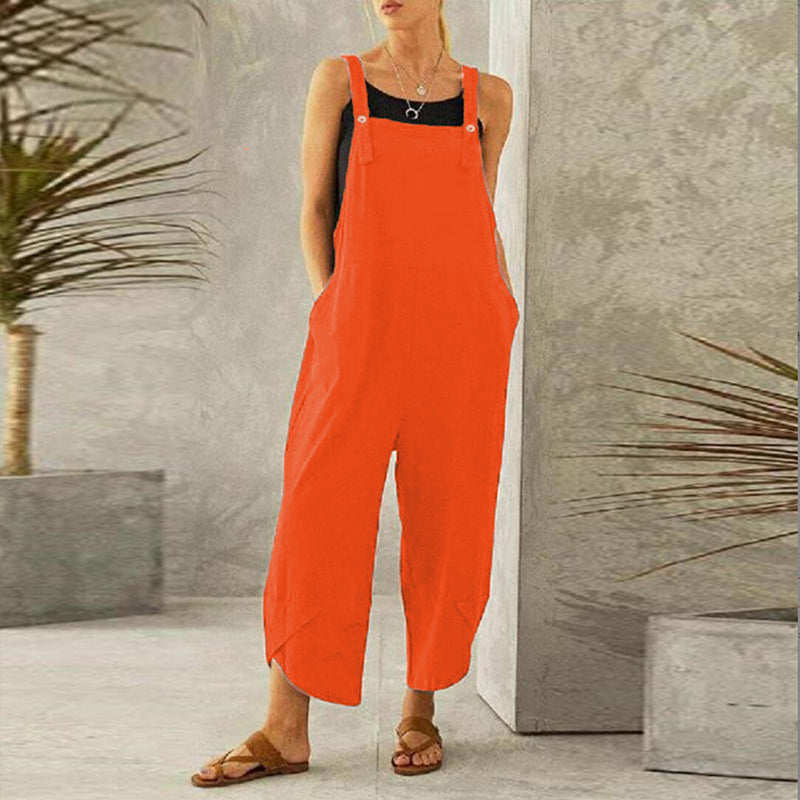 Women's Jumpsuits With Pockets Solid Color Casual Cropped Overalls Long Pant Romper