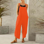 Women's Jumpsuits With Pockets Solid Color Casual Cropped Overalls Long Pant Romper