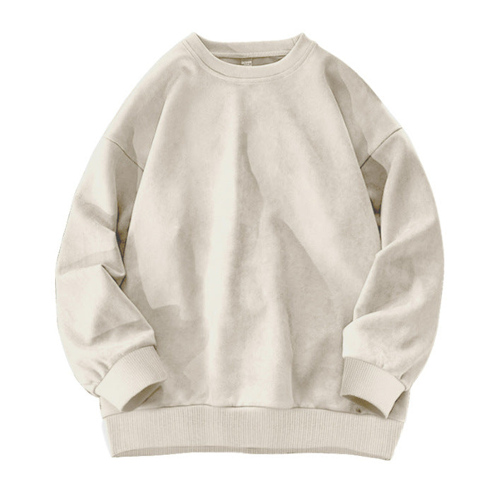 Round-neck Solid-color Suede-fleece Hoodie