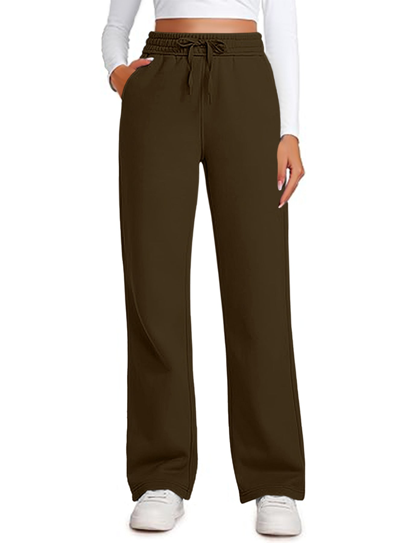 Elastic High-waist Drawstring Loose Casual Wide-leg Sweatpants