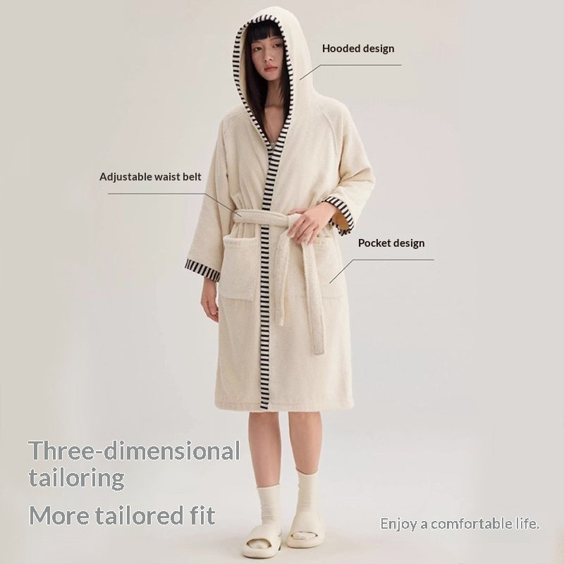 Women's Extended-length Cotton Hooded Bathrobe