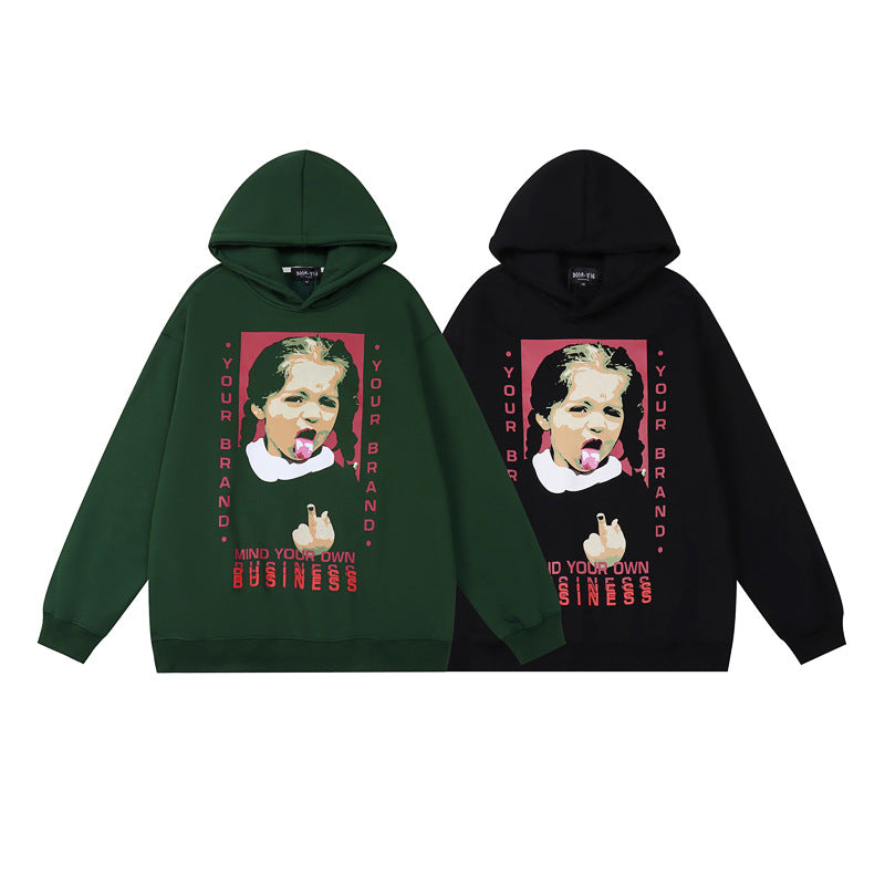 Tide Brand Retro Hooded Sweater Funny Tongue Girl