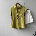 Rolled-sleeve Short-sleeve Shirt Womens Summer-style French Top