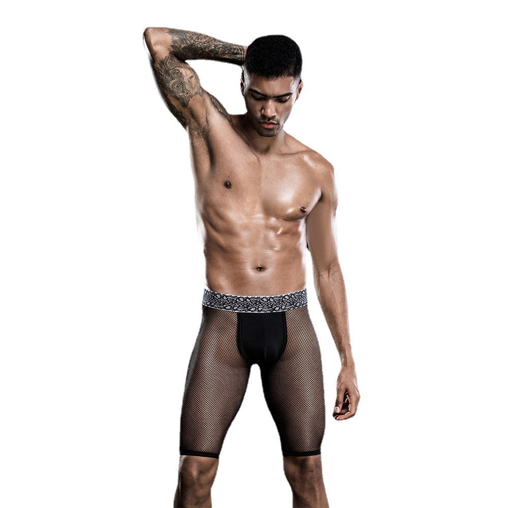 Cropped Pants Stretch Black See-through Web Pants Men