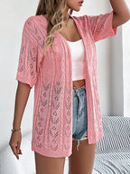 Women S Hollow Out Short Sleeve Knit Cardigan Vacation Cover-Up