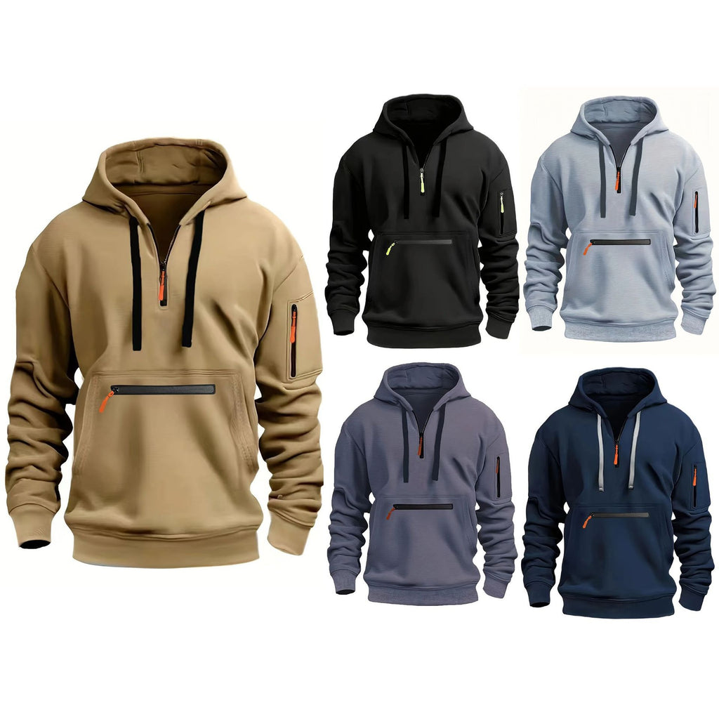 Waterproof Zipper Multi-pocket Hoodie Men's Sport Casual Sweatshirt