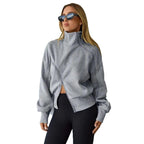 Contrast-color Zipper Short Chic Mock-neck Hoodie