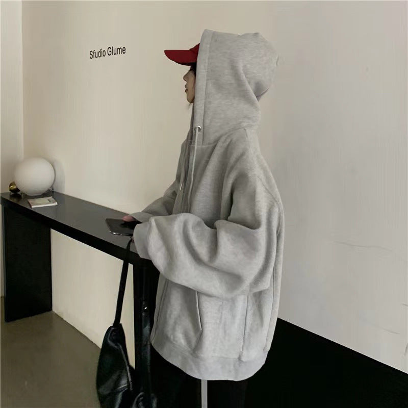 Womens Loose Korean-Style Hooded Sweatshirt Top