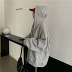 Womens Loose Korean-Style Hooded Sweatshirt Top