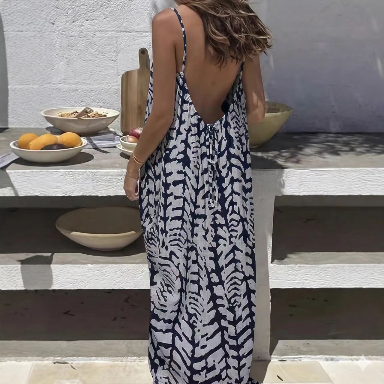 Womens Strap Coat Backless Loose Casual Dress
