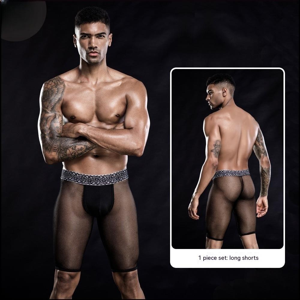 Cropped Pants Stretch Black See-through Web Pants Men