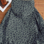 Womens Loose Versatile Casual Leopard-Print Hoodie