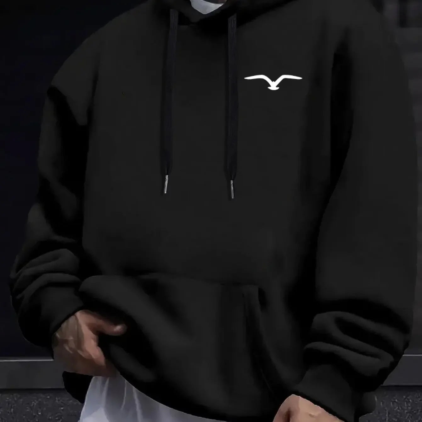 Mens Casual Bird-Print Long-Sleeve Hoodie