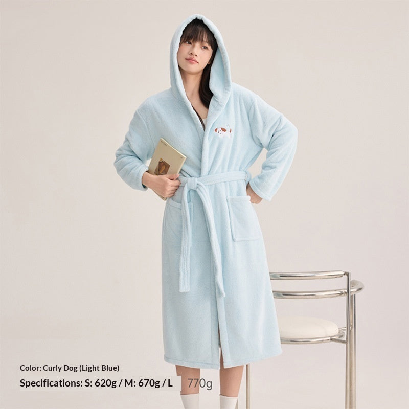Water-absorbing Hooded Thickened Coral Fleece Bathrobe